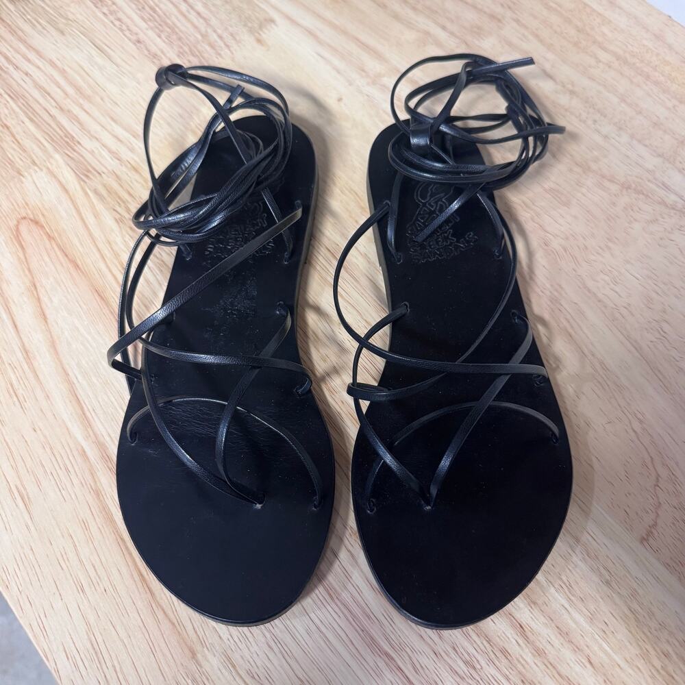 Ancient Greek Sandals Handmade String flip flop black Size 37/ US 7 Summer - Picture 2 of 8